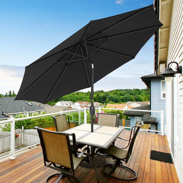 Sonkuki 9 ft. Aluminum Circle Outdoor Market Patio Umbrella with Crank and Push Button Tilt in Black
