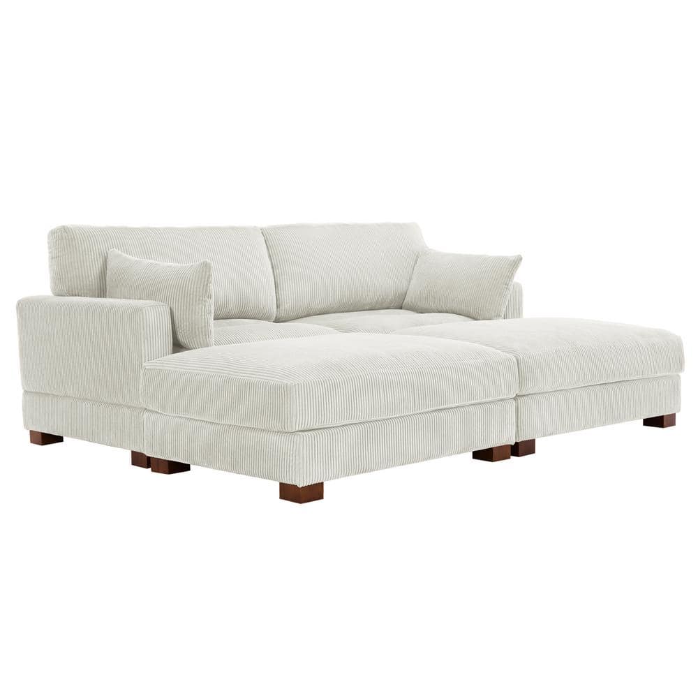 88 in. Modern Square Arm Corduroy Fabric Upholstered Sectional Sofa in. Beige With Two Ottomans And Wood Leg price history on PriceWatchPro