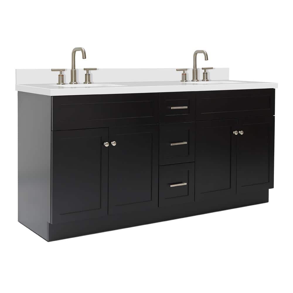 Hamlet 73" Black Wood Double Vanity with Quartz Top