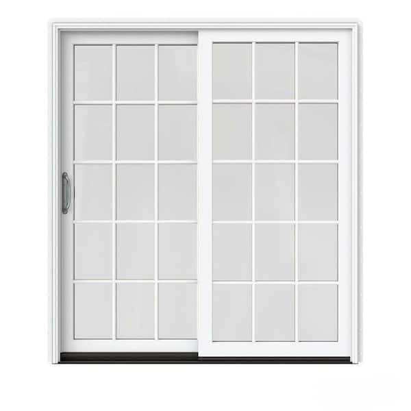 JELD-WEN 72 in. x 80 in. W-2500 Contemporary White Clad Wood Left-Hand 15 Lite Sliding Patio Door w/Unfinished Interior