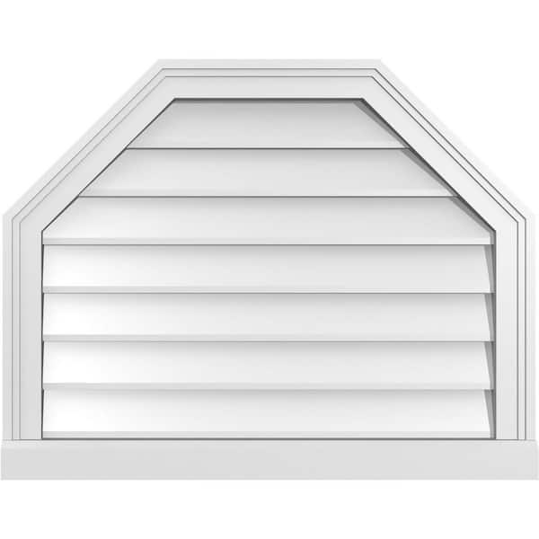 Ekena Millwork 28" x 22" Octagonal Top Surface Mount PVC Gable Vent: Non-Functional with Brickmould Sill Frame