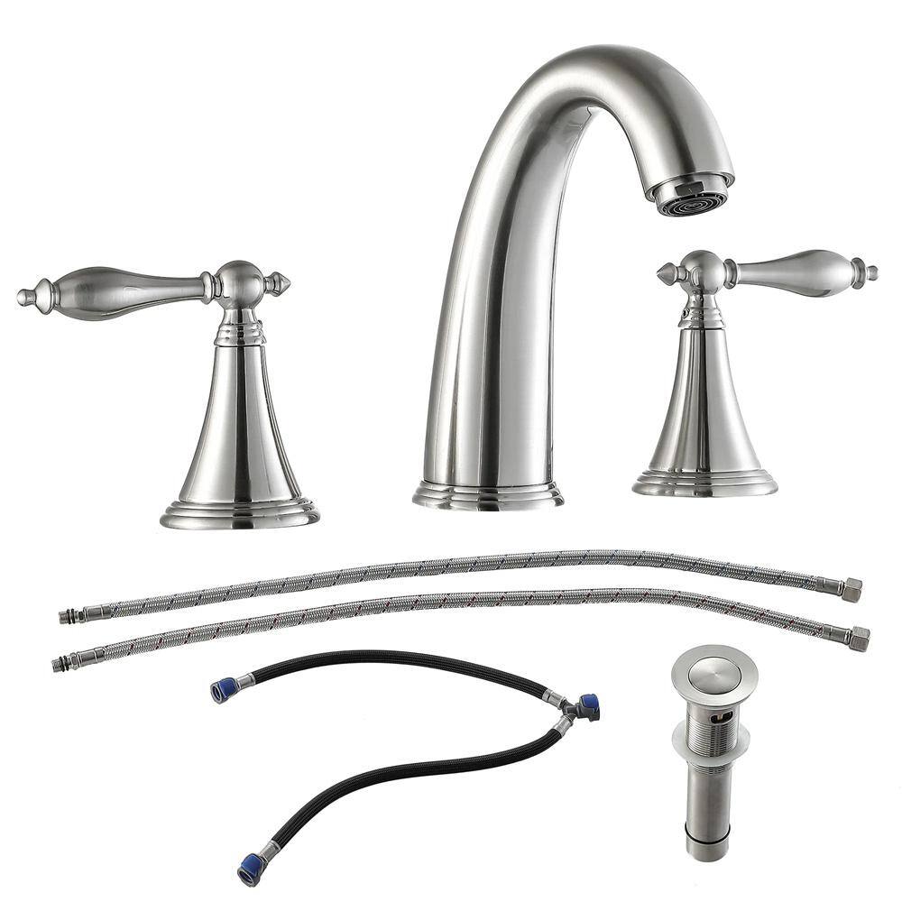 2-Handle Widespread Bathroom Faucet 3-Hole, with Pop Up Drain and 2 Water Supply Lines, Brushed Nickel price history on PriceWatchPro