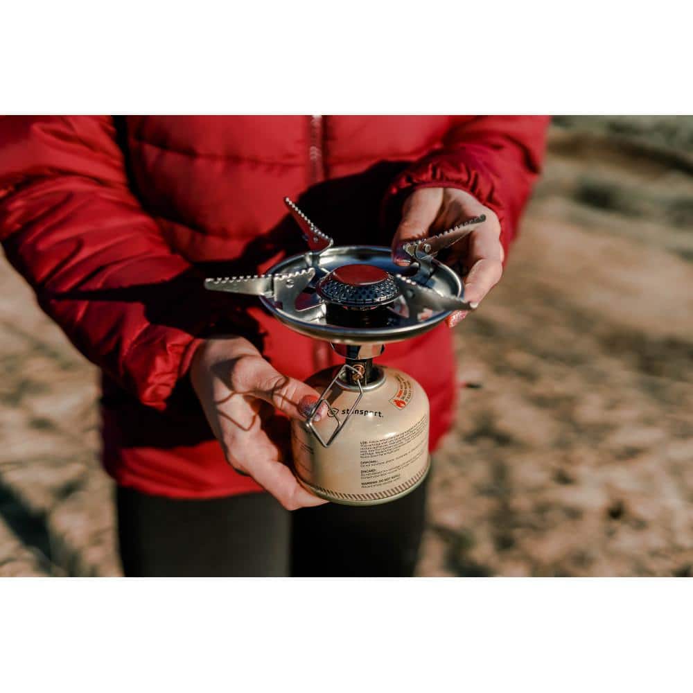 Compact Beige Stainless Steel Single Burner Camping Stove