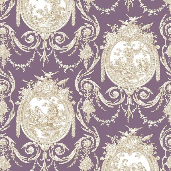 The Wallpaper Company 8 in. x 10 in. Cameo Toile Purple Wallpaper Sample
