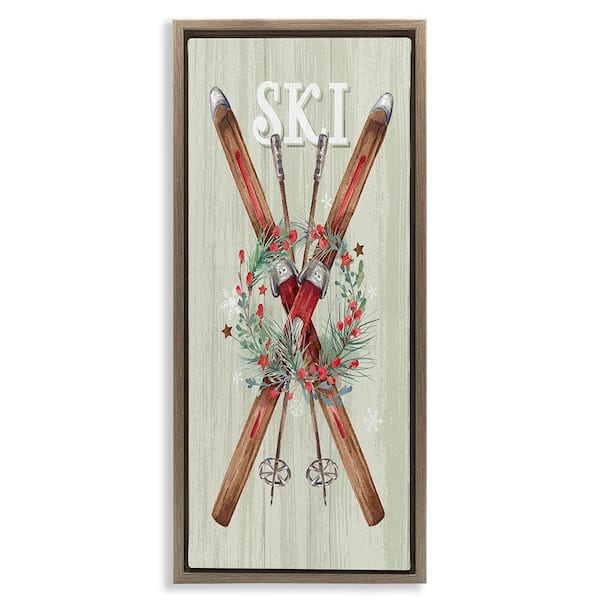 Stupell Industries Rustic Winter Skis by Courtney Morgenstern 1 Piece Floater Frame Graphic Print Nature Poster Art Print 25 in. x 11 in.