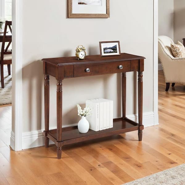 French Country Manor 31.5 in. Espresso Rectangle Wood Hall Console Table with Drawer