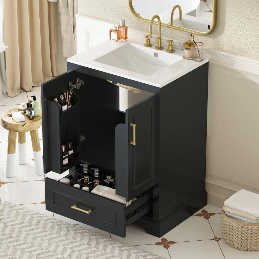 "24"" Freestanding Bathroom Vanity with Sink, MDF Cabinet, Solid Wood Frame, 1 Drawer, 2 Soft Close Doors" price history on PriceWatchPro