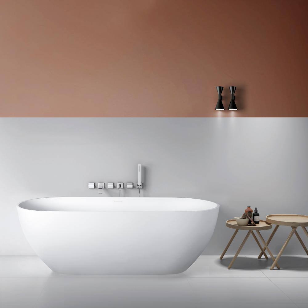 65.2 Inch Freestanding Solid Surface Bathtub, Modern Soaking Tub for Residential Bathroom price history on PriceWatchPro