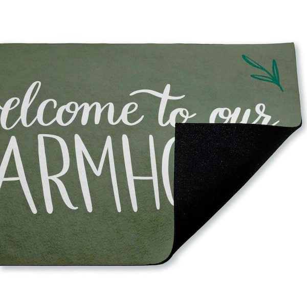 Farmhouse Welcome with Sprigs Green 18 in. x 30 in. Polyester Non-Slip Outdoor Door Mat