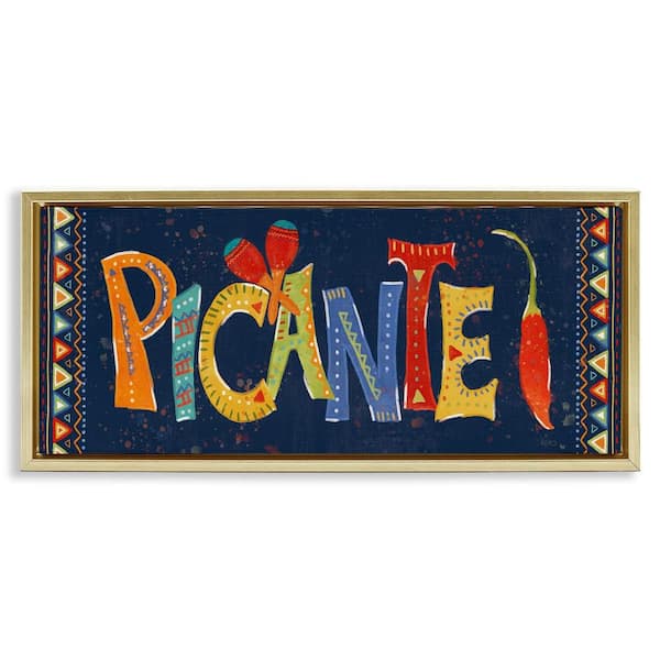 Stupell Industries Picante with Spicy Pepper by Veronique Charron Gold Floater Frame Food Graphic Art Print 11 in. x 25 in.