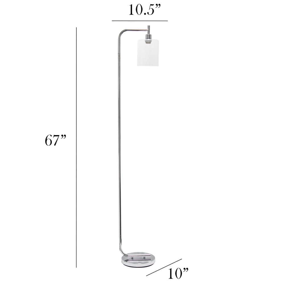 Adjustable Silver Arc Floor Lamp with Glass Shade