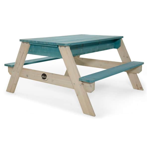 Plum Wooden Circular Picnic Table With Teal Seats