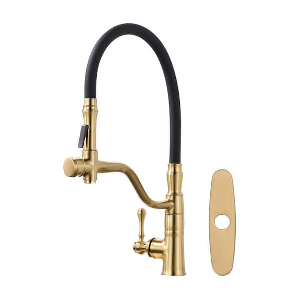Single Handle Bridge Kitchen Faucet with 2 Water Modes in Gold