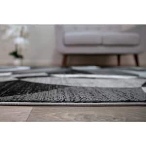 Contemporary Modern Circles Abstract Gray 24 in. x 120 in. Runner Rug