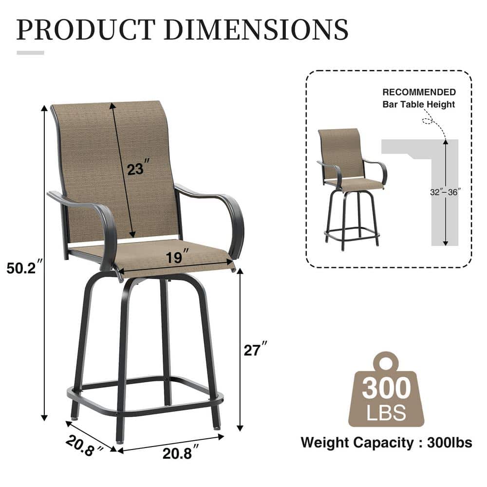 Beige and Black Steel Bar Height Swivel Armchair Set