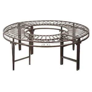 Gothic Roundabout 2-Person 47 in. W Black Steel Outdoor Bench