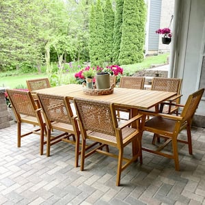 Brown 9-Piece Outdoor Patio Dining Set With Acacia Rectangular Table and Acacia wooden Chairs