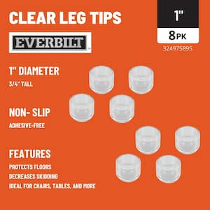1 in. Clear Rubber Like Plastic Leg Caps for Table, Chair, and Furniture Leg Floor Protection (8-Pack)