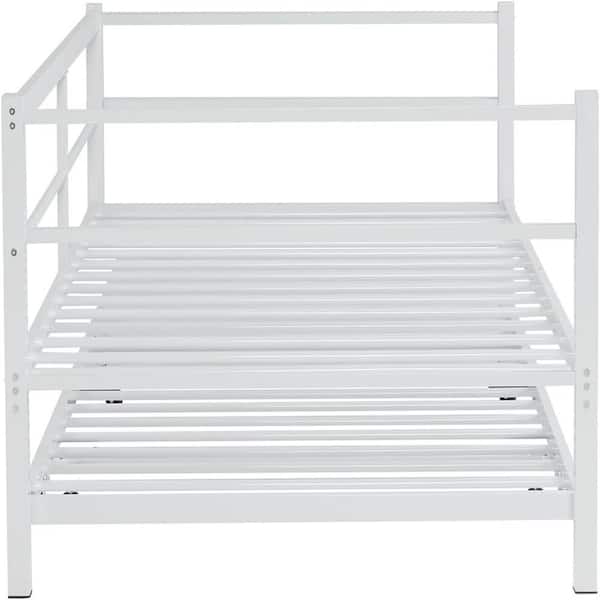 White Twin Size Daybed with Pop Up Trundle Heavy Duty Metal Twin Bed with Trundle No Box Spring Needed