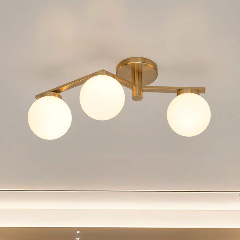 Trilogy 21-inch Globe 3-light Antique Brass Semi-Flush Mount with Etched Opal Glass Shades for Foyer price history on PriceWatchPro