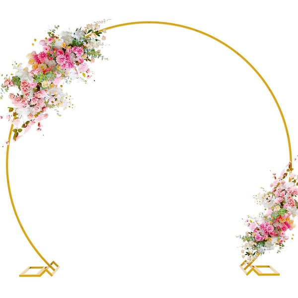 Gold 84 in. x 96 in. Metal Round Backdrop Stand, Classic Semicircular Arch for Wedding, Party Decoration & Balloon Arch
