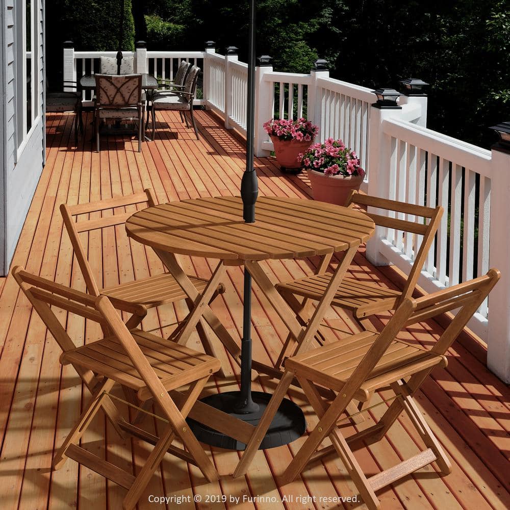 Tioman Natural Hardwood Round Folding Outdoor Dining Table