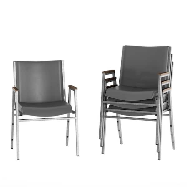 Carnegy Avenue Hercules Gray Vinyl Stack Chair Set of 4 with Arms Heavy Duty
