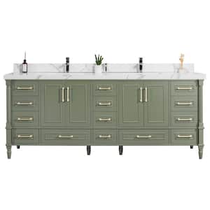 Hudson 84 in. W x 22 in. D x 36 in. H Double Sink Bath Vanity in Pewter Green with 2 in Calacatta Quartz Top