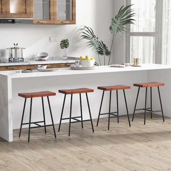 4PCS 25 in. Industrial Bar Stools Saddle Backless Counter Height Chairs