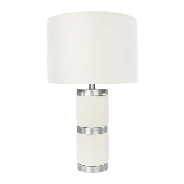 23.5 in. Raw Concrete White Table Lamp with Imprinted Diamond Design and Metal Accents
