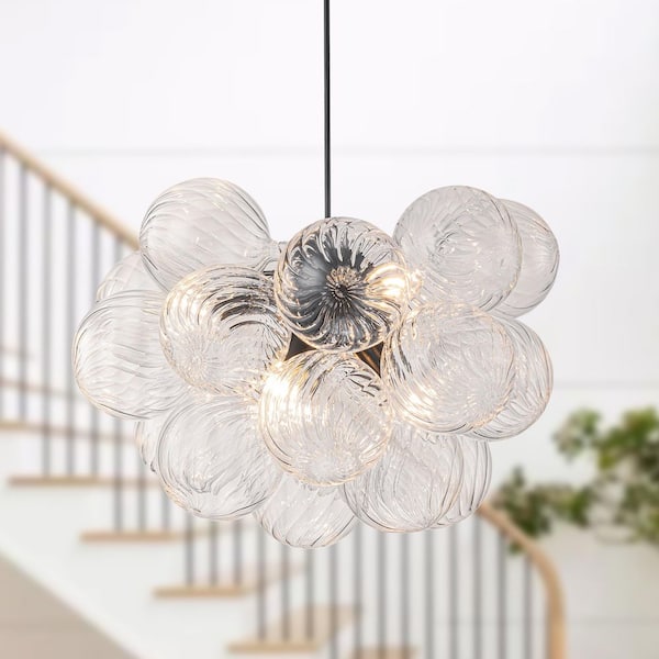 GoYeel Bublume 6-Light Black Modern Twisted Glass Bubble Chandelier for Dining Room and Living Room