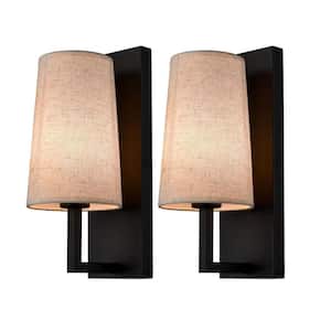 5.5 in. 2-Light Black Modern Wall Sconce with Standard Shade