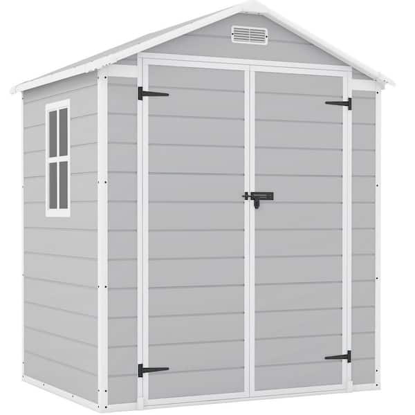 Patiowell Classics 6 ft. W x 4 ft. D Outdoor Storage Gray Plastic Shed with Sloping Roof and Lockable Door 23 sq. ft.