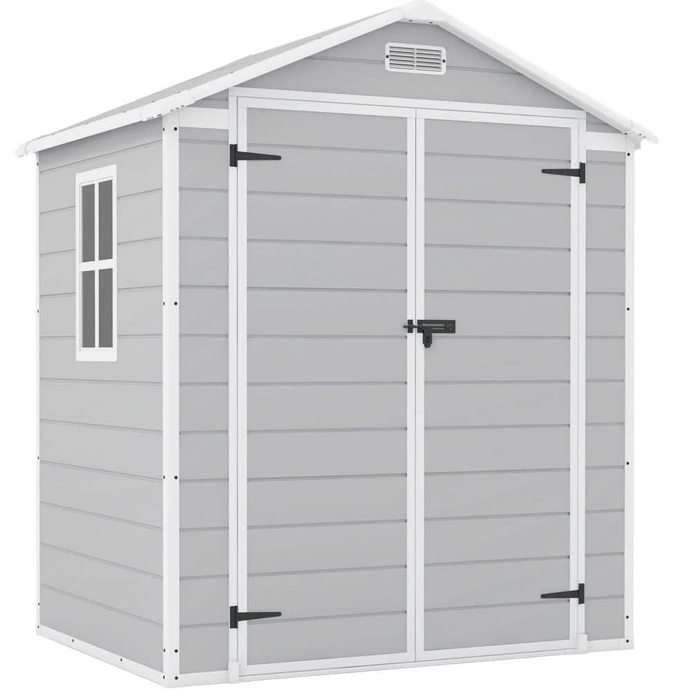 Patiowell 6 ft. W x 4 ft. D Outdoor Storage Gray Plastic Shed with ...