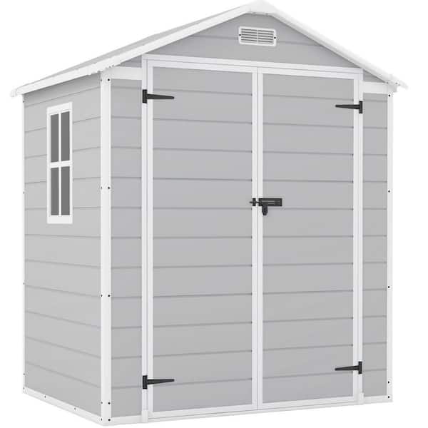 Patiowell 6 ft. W x 4 ft. D Outdoor Storage Gray Plastic Shed with Sloping Roof and Double Lockable Door in Gray (23 sq. ft.)