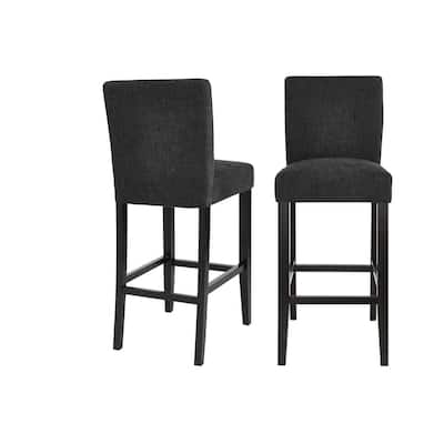 Banford Ebony Wood Upholstered Bar Stool with Back and Black Seat (Set of 2) (17.51 in. W x 44.29 in. H)
