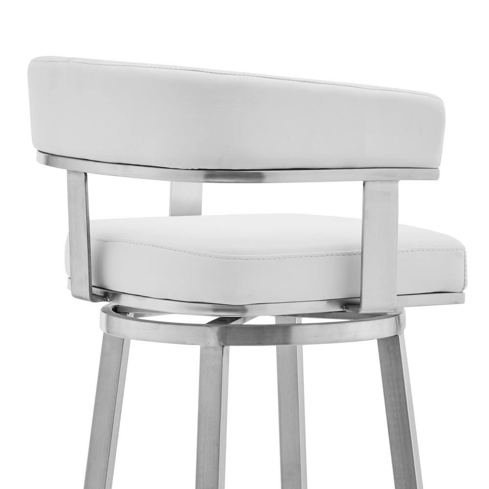 Contemporary 30" White Faux Leather Metal Swivel Bar Stool