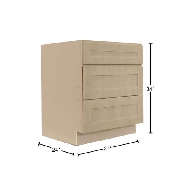 Lancaster Shaker Assembled 36x34.5x24 in. Base Cabinet with 3-Drawers in White