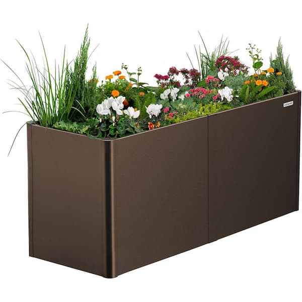 vego garden 32 in. Extra Tall Modern Raised Garden Bed 27 in. x 83" Heavy Metal Planter Box Double-Walled Steel Planter Umber Brown