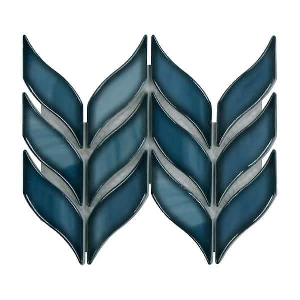 sunwings Glazed Blue 6 in. x 6 in. Leaf Waterjet Recycled Glass Marble Looks Mosaic Tile (0.25 sq. ft./Case)