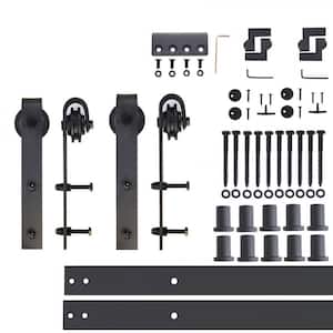 12 ft./144 in. Black Rustic Non-Bypass Sliding Barn Door Track and Hardware Kit for Double Doors