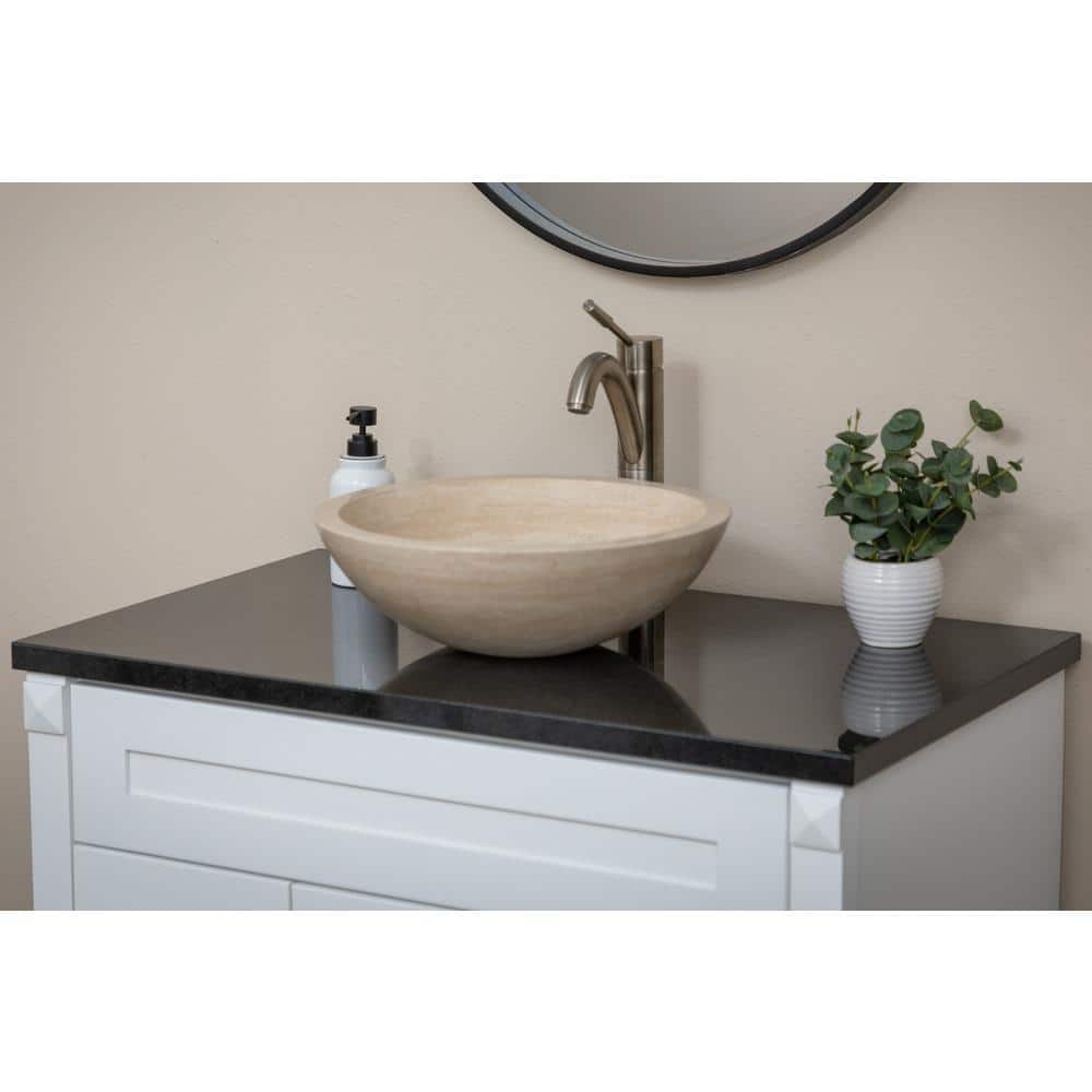 Beige Travertine Stone Circular Bathroom Sink, 16.5"