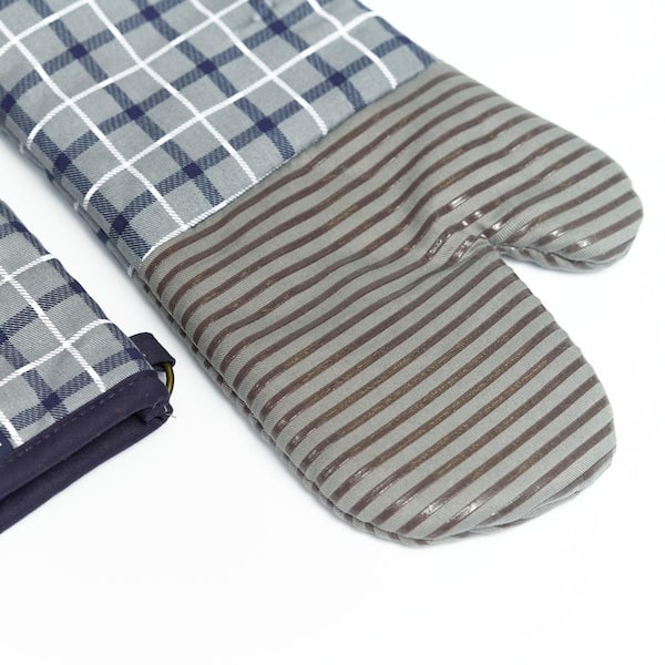 Nautica Home Navy Multi Stripe 100% Cotton Oven Mitts with Silicone Grip (Set of 2)