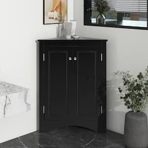 17.2 in. Freestanding Triangle Corner Bathroom Storage Floor Cabinet with Adjustable Shelves, Black