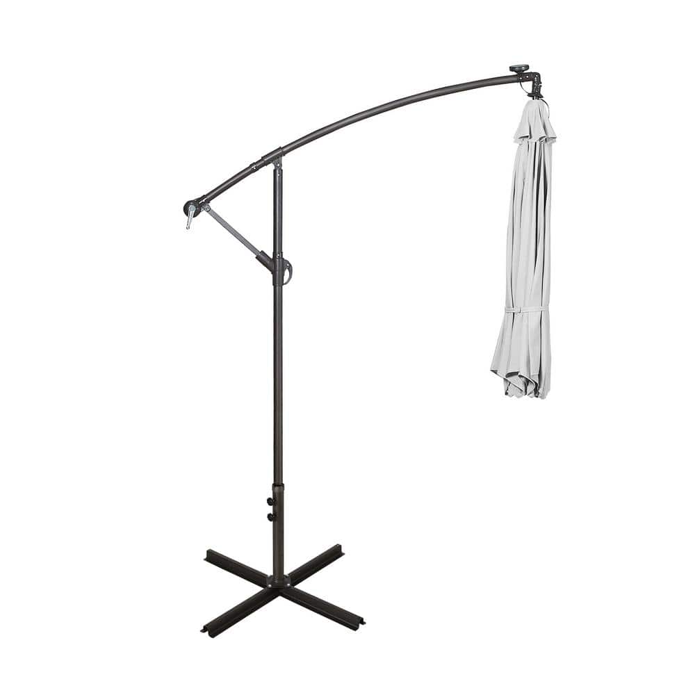 White 10 ft. Solar LED Cantilever Patio Umbrella with Steel Frame