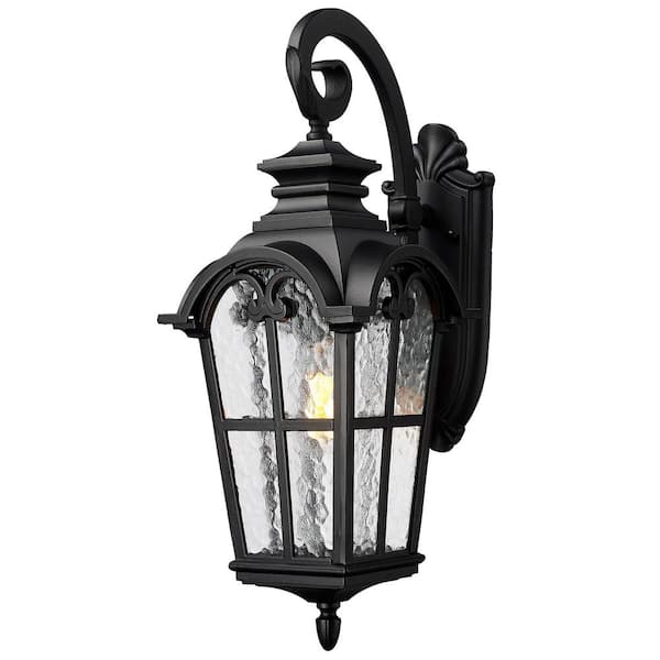 JAZAVA 25 In. Large Exterior Black Weather Resistant Outdoor Hardwired Wall Lantern Scone with No Bulbs Included