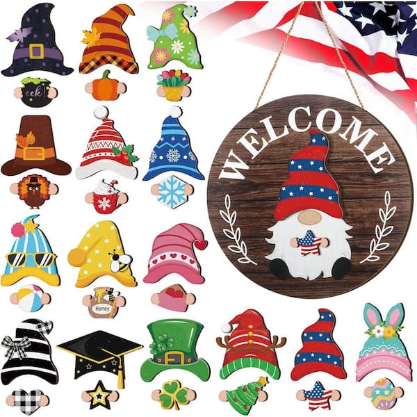 Unbranded Seasonal Gnome Interchangeable Decor 12 in. x 12 in. Round by Wooden Wall Art