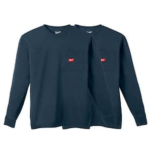 Men's X-Large Blue GRIDIRON Cotton/Polyester Long-Sleeve Pocket T-Shirt (2-Pack)