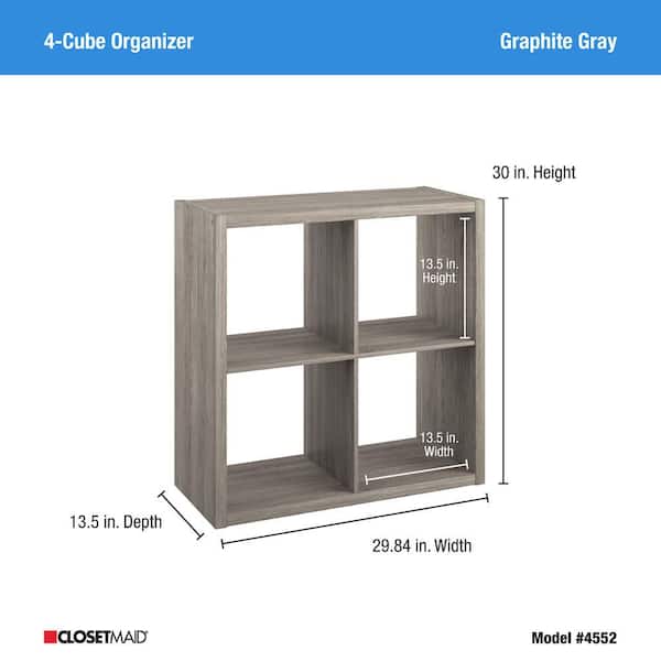 ClosetMaid 4552 30 in. H x 29.84 in. W x 13.50 in. D Graphite Gray Wood Large 4-Cube Organizer - 3