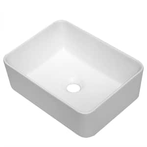 AVA 16 in. x 12 in. Bathroom in White Porcelain Ceramic Vessel Sink Rectangle Above Counter Sink Art Basin